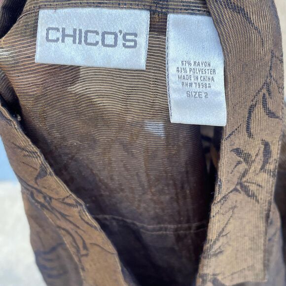 Chicos Blouse Olive green Size M/L bamboo print lagenlook semi sheer - Picture 10 of 10